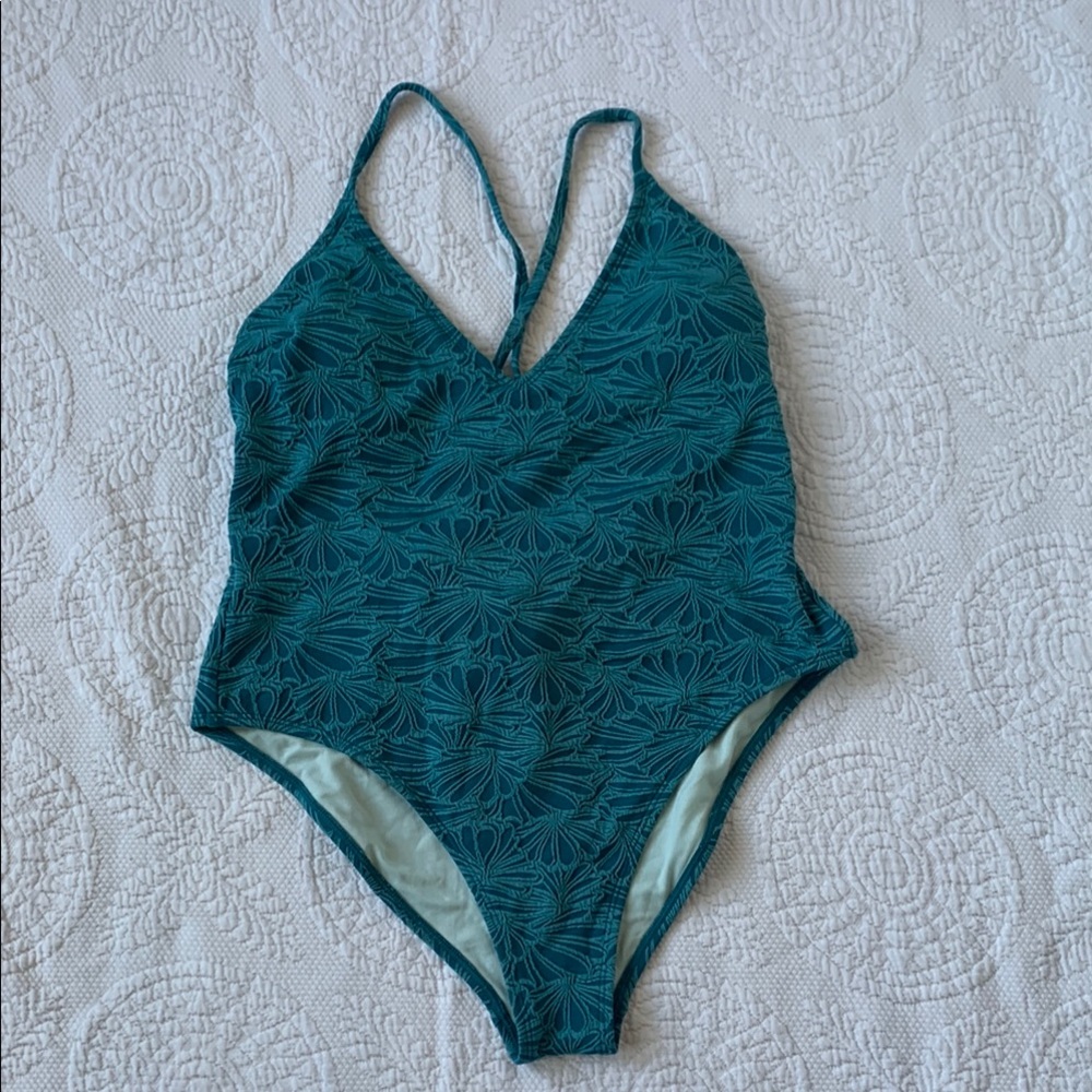 NEW Cupshe Teal Floral Embroidered Patterned One-Piece Swimsuit